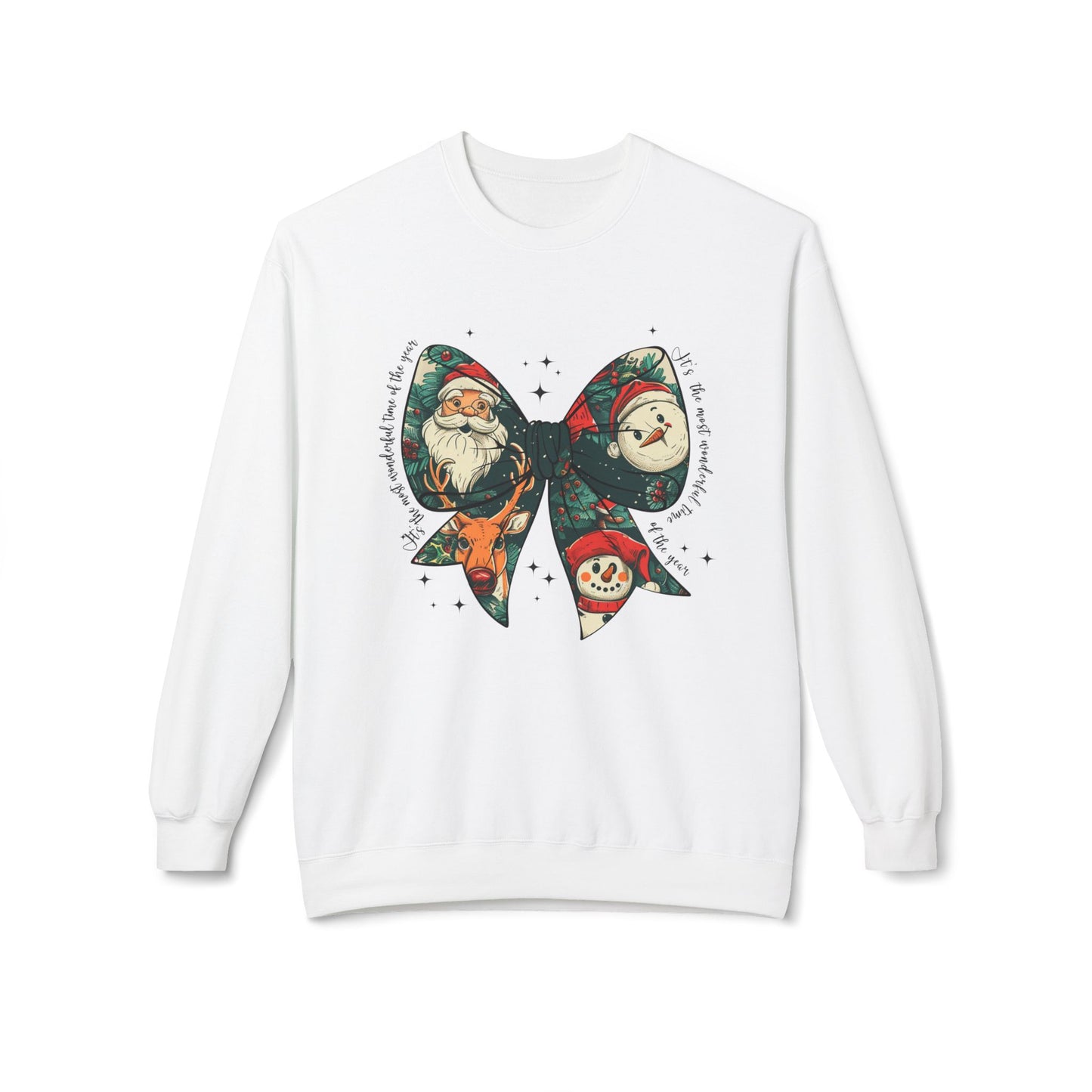 Christmas Bow Sweatshirt — Vintage Santa & Snowman Holiday Crewneck Printify