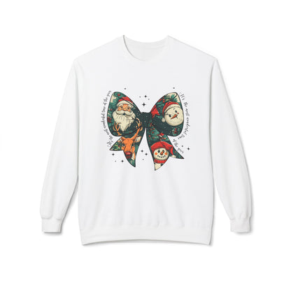 Christmas Bow Sweatshirt — Vintage Santa & Snowman Holiday Crewneck Printify