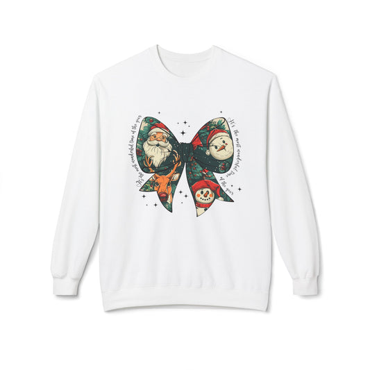 Christmas Bow Sweatshirt — Vintage Santa & Snowman Holiday Crewneck Printify