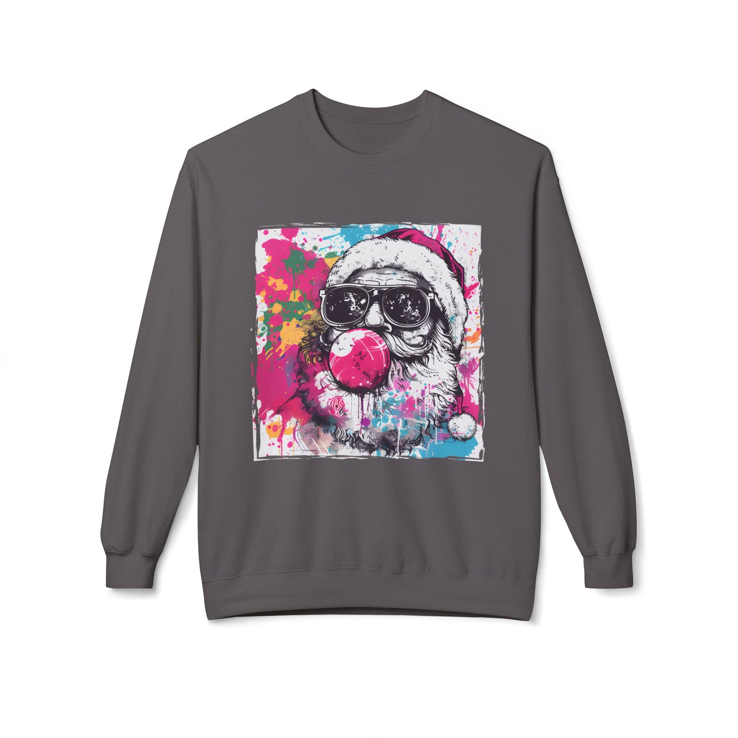 Skull Santa Bubblegum Sweatshirt – Colorful Holiday Graphic Crewneck Printify