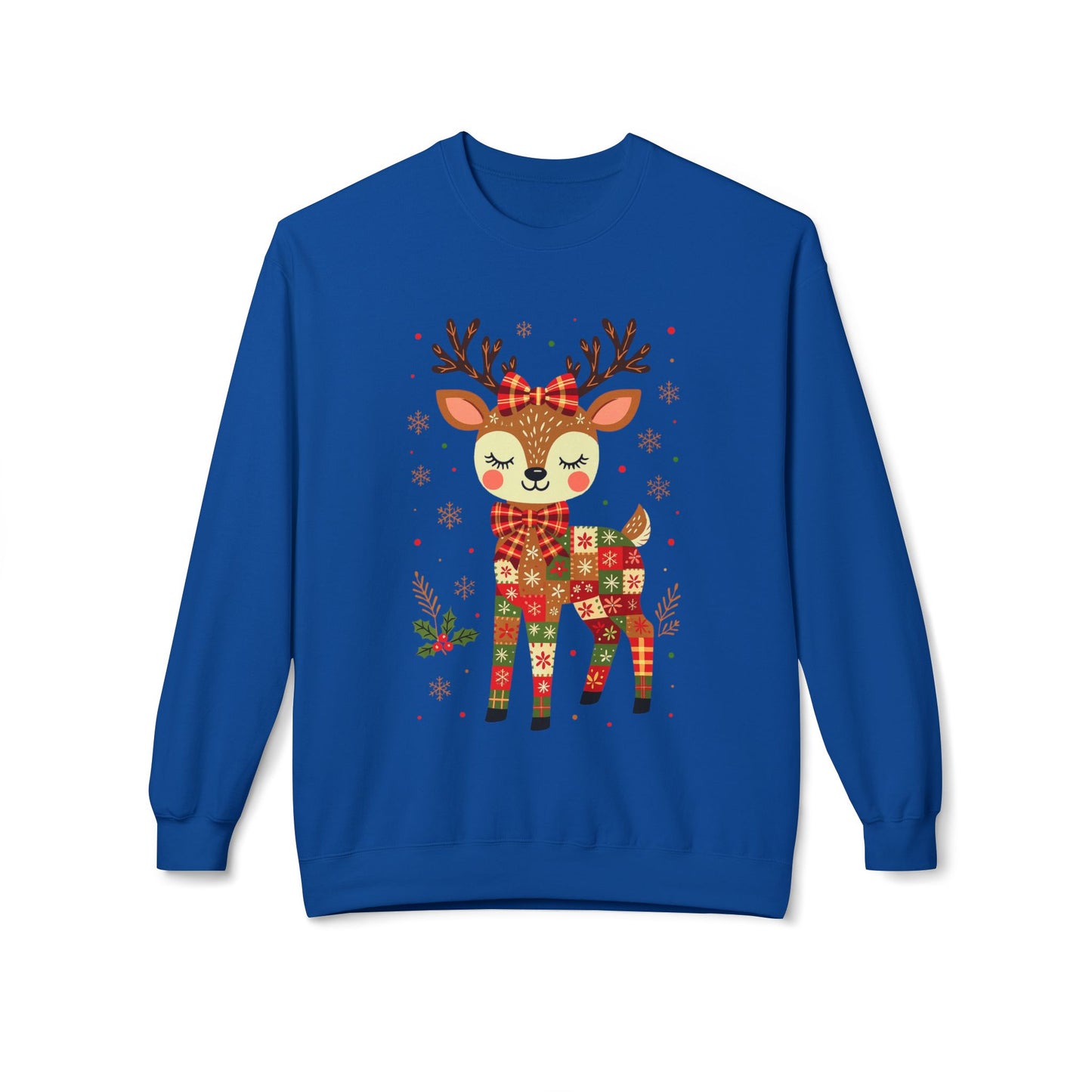 Christmas Patchwork Reindeer Sweatshirt Printify