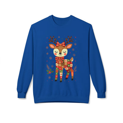 Christmas Patchwork Reindeer Sweatshirt Printify