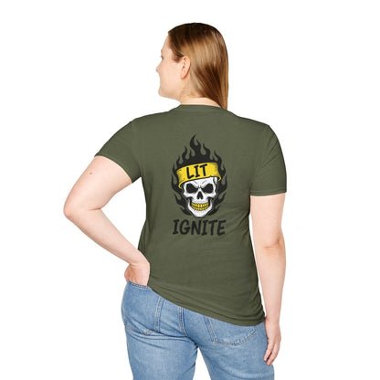 Ignite Skull T-Shirt — 'Ignite' Text & Flaming Skull 'LIT' Graphic Printify