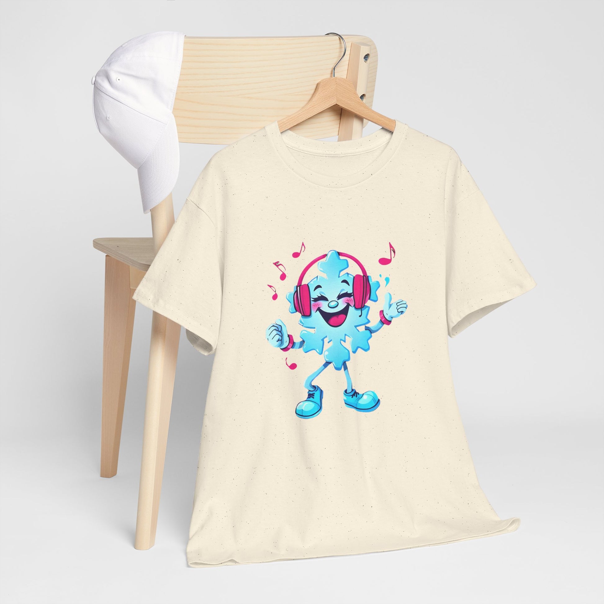 Music Lover Graphic Tee — Happy Snowflake Headphones Character Shirt Printify