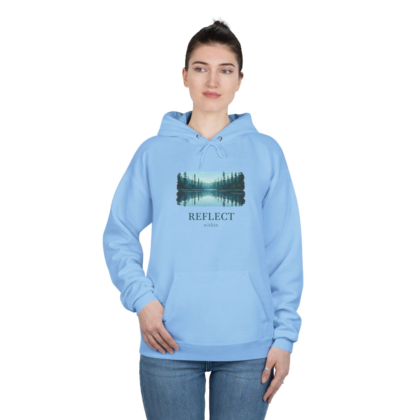 Reflect Lake Hoodie — Tranquil Forest Landscape Pullover Printify