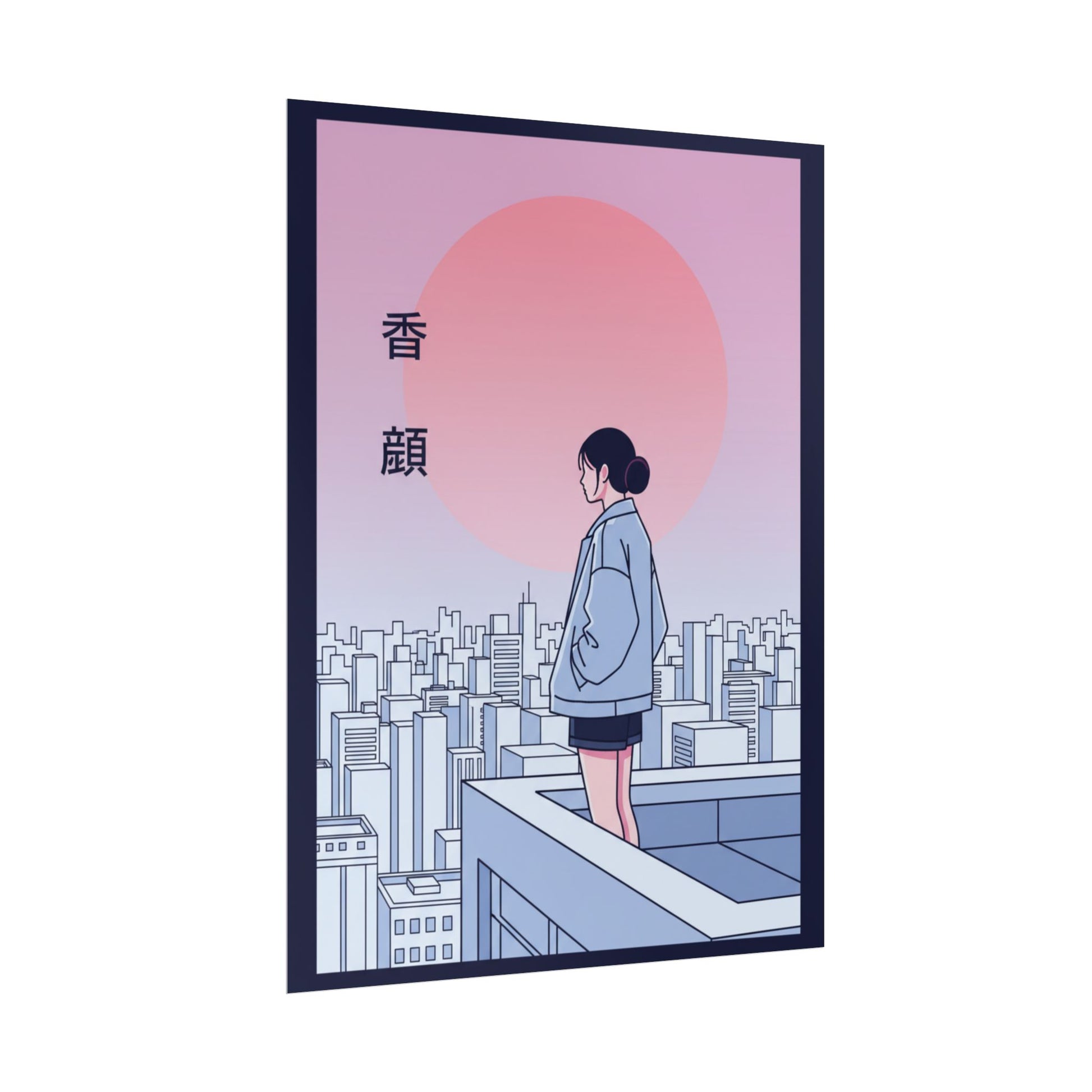 Rolled Poster — Vaporwave Cityscape Print with Japanese Text Printify