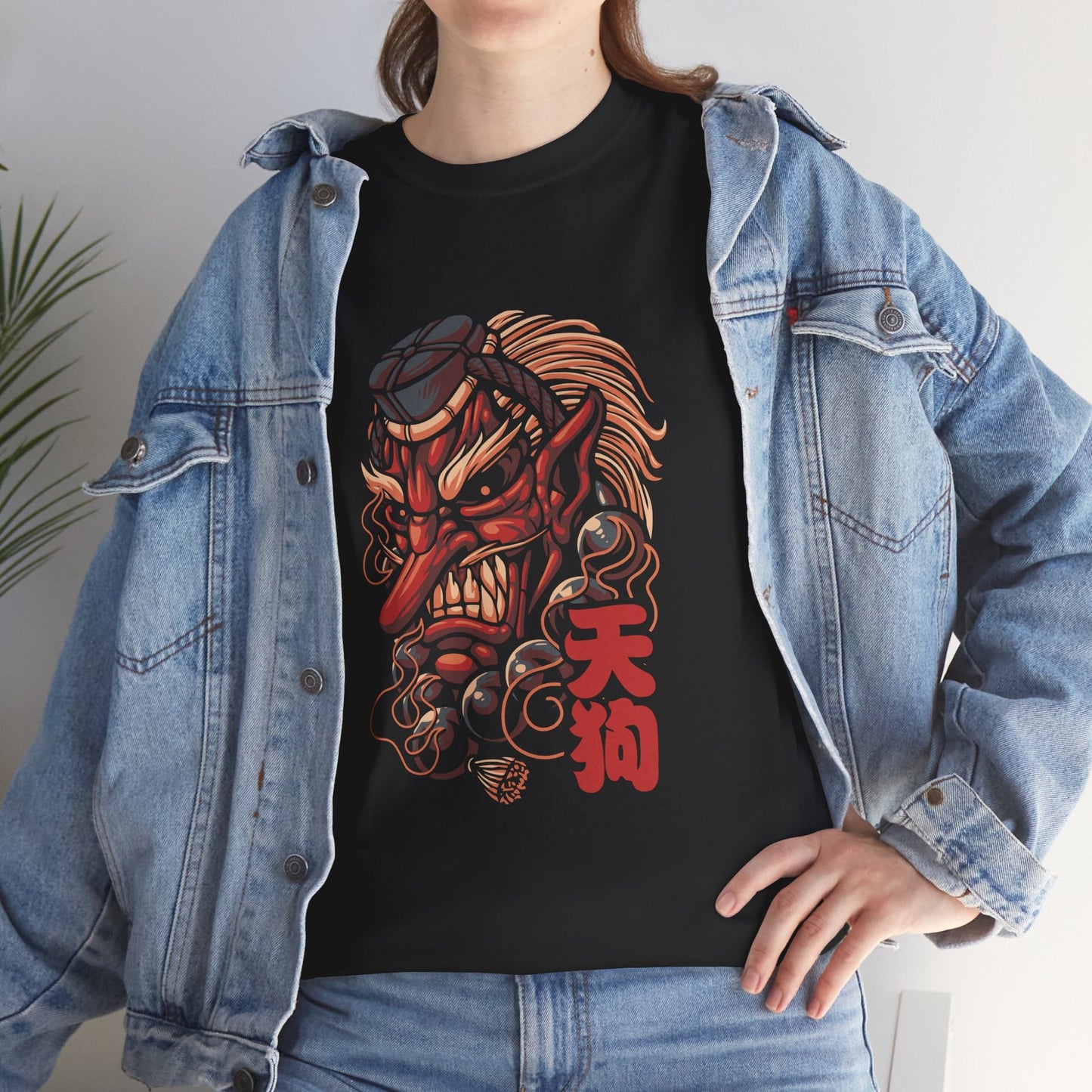 T-Shirt — Red Tengu Mask Graphic Tee (Japanese Oni Design) Printify
