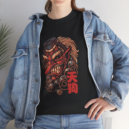 T-Shirt — Red Tengu Mask Graphic Tee (Japanese Oni Design) Printify