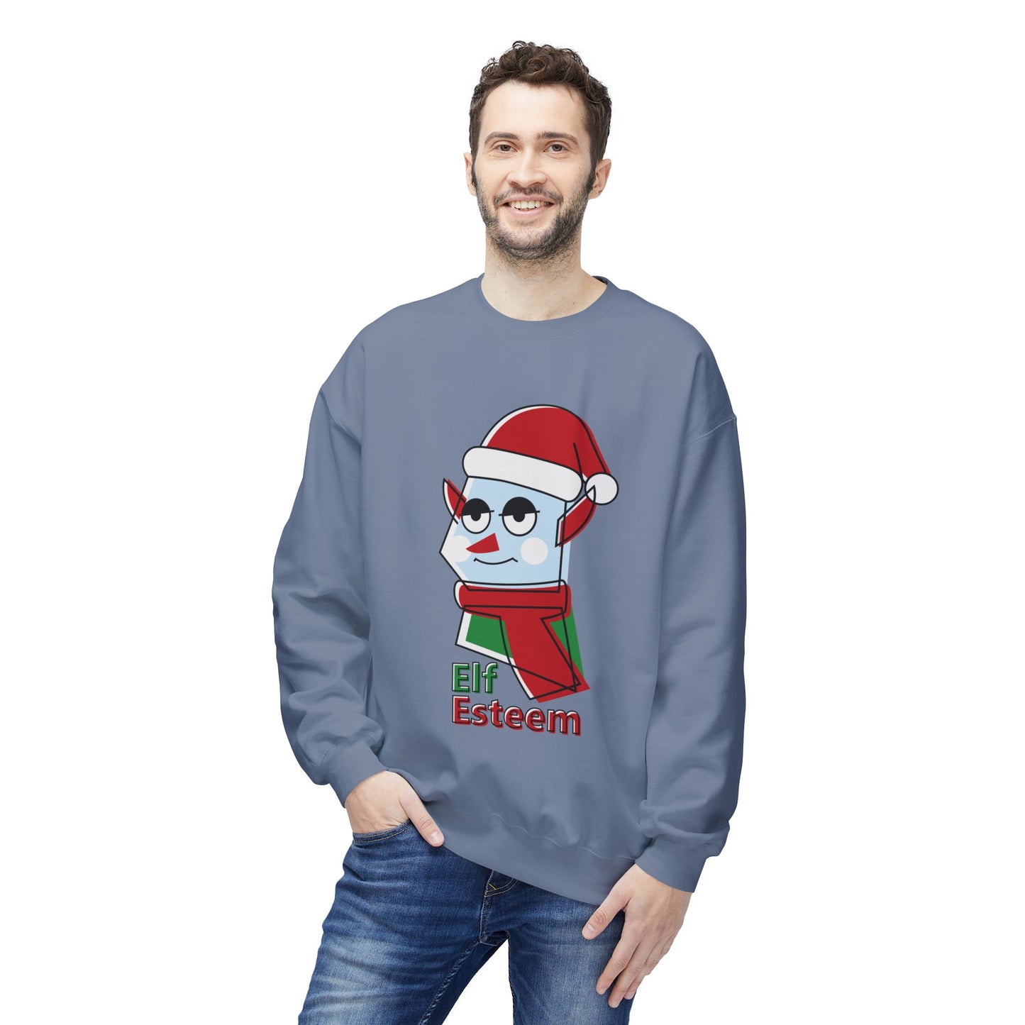 Elf Esteem Crewneck Sweatshirt — Funny Retro Holiday Christmas Sweater Printify