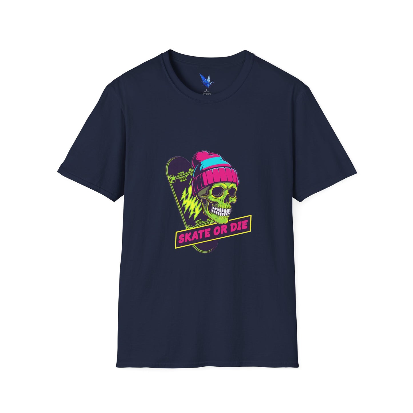 Skate or Die Skull T-Shirt — Neon Skateboard Graphic Tee Printify