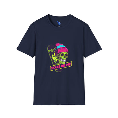 Skate or Die Skull T-Shirt — Neon Skateboard Graphic Tee Printify
