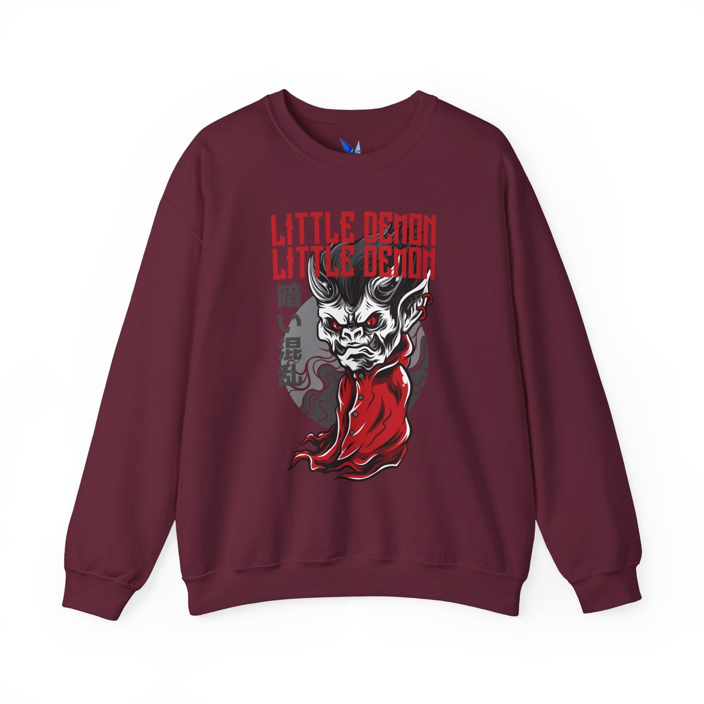 Little Demon Crewneck Sweatshirt — Gothic Oni Skull Pullover Printify