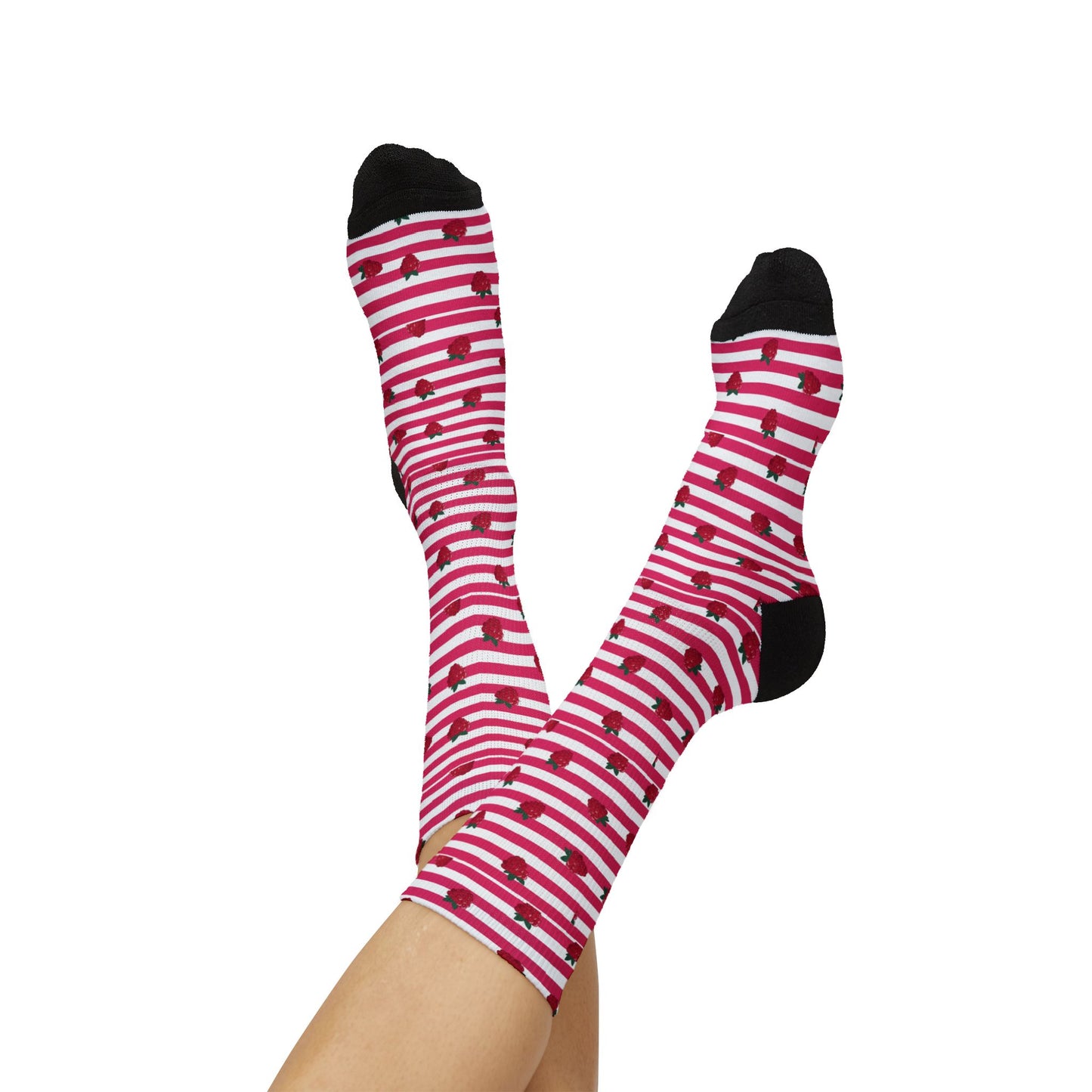 Heart Stripe Socks — Pink Valentine Sublimation Crew Socks Printify
