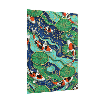 Koi Pond Wall Art Poster — Rolled Wall Print with Koi Fish & Lily Pads Printify