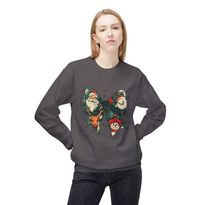 Christmas Bow Sweatshirt — Vintage Santa & Snowman Holiday Crewneck Printify