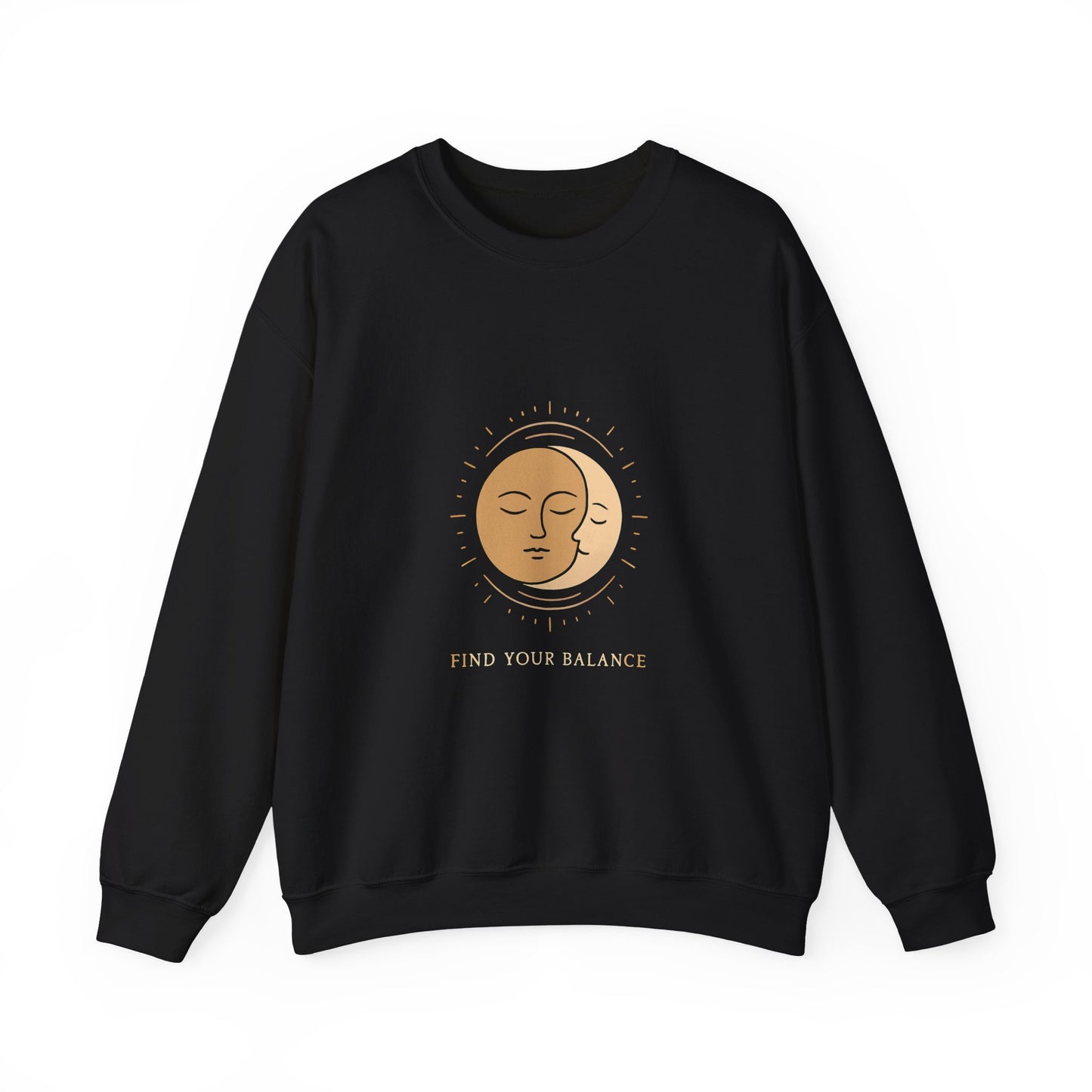 Minimalist Sun & Moon Face Crewneck Sweatshirt — Calm Vibes, Spiritual Graphic Printify