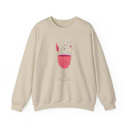 Wine Glass Sweatshirt — Cute Pouring Wine Illustration Crewneck Printify