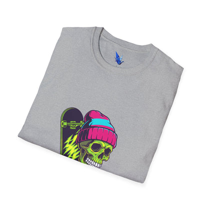 Skate or Die Skull T-Shirt — Neon Skateboard Graphic Tee Printify