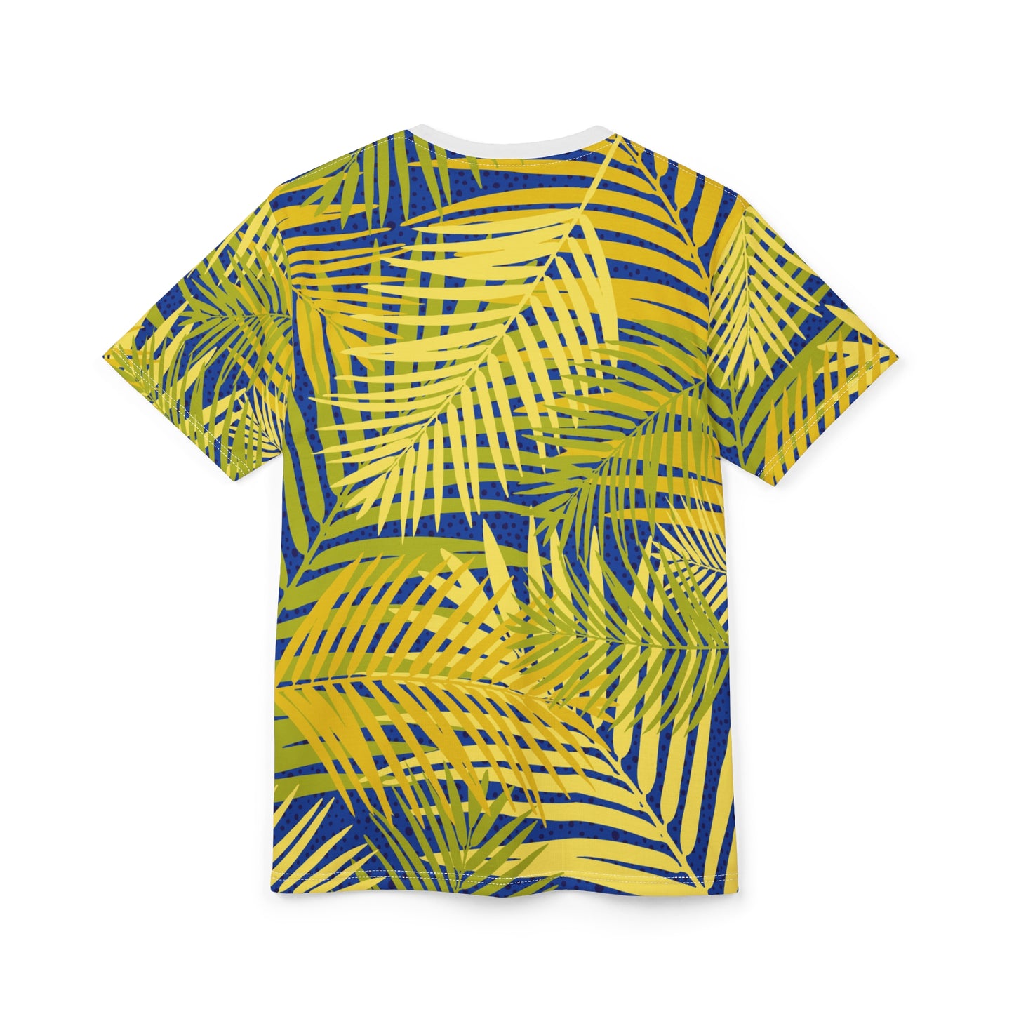 Tropical Palm Leaf All-Over Print Tee — Yellow & Blue Summer T-Shirt Printify