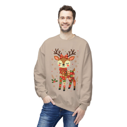 Christmas Patchwork Reindeer Sweatshirt Printify