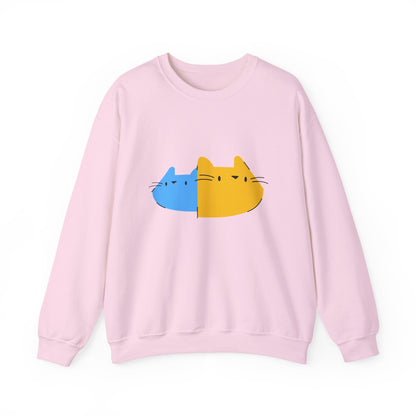 Cat Split Face Crewneck Sweatshirt – Cute Blue & Yellow Cat Graphic Printify