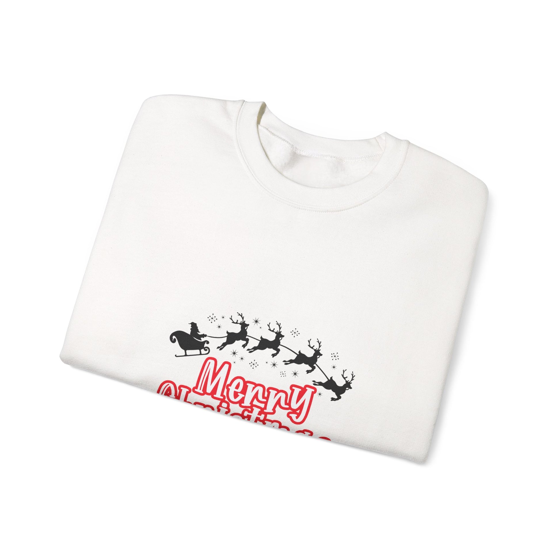 Christmas Crewneck Sweatshirt - 'Merry Christmas' Santa Sleigh Holiday Sweatshirt Printify