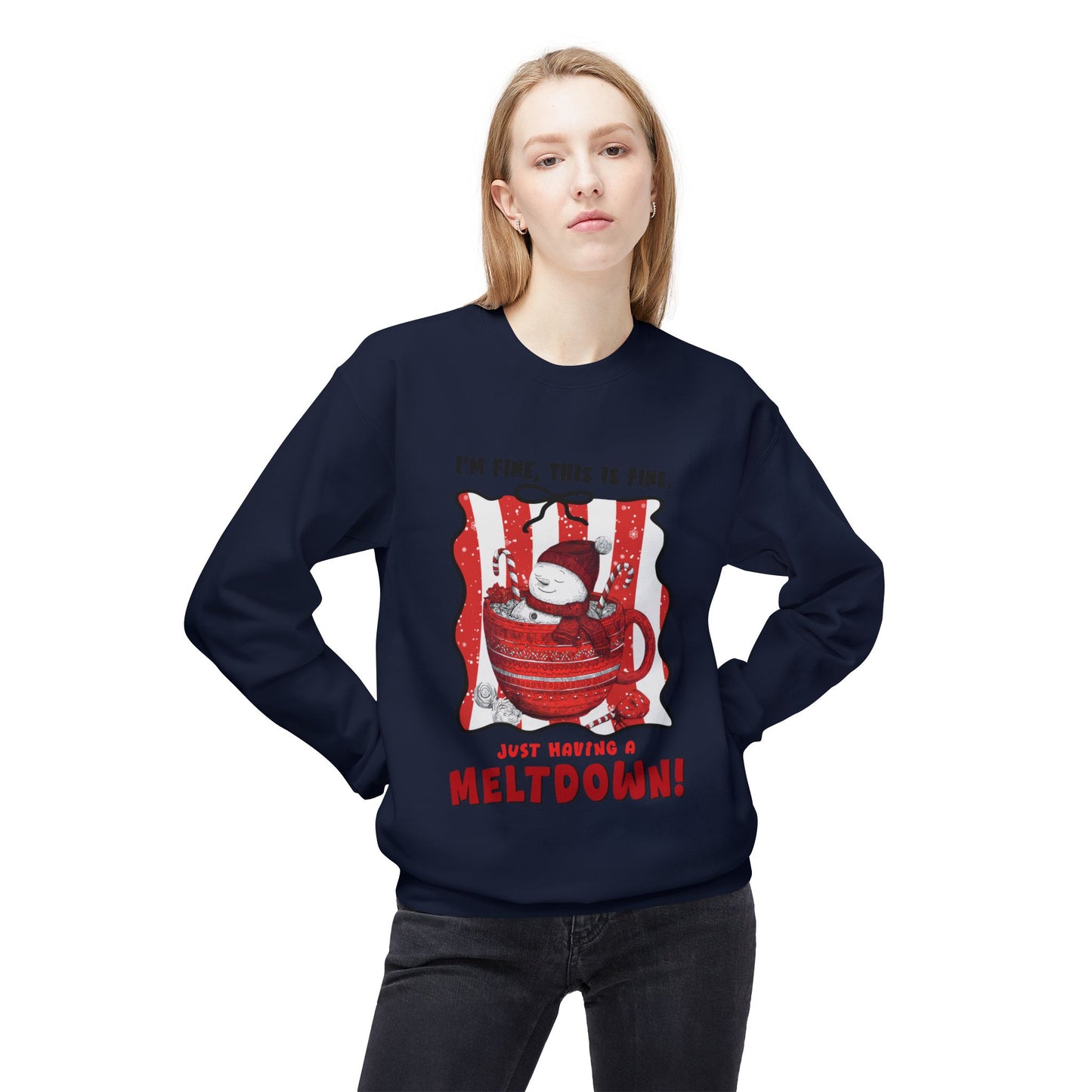 Sweatshirt — "I’m Fine, This Is Fine" Melting Penguin Crewneck Printify