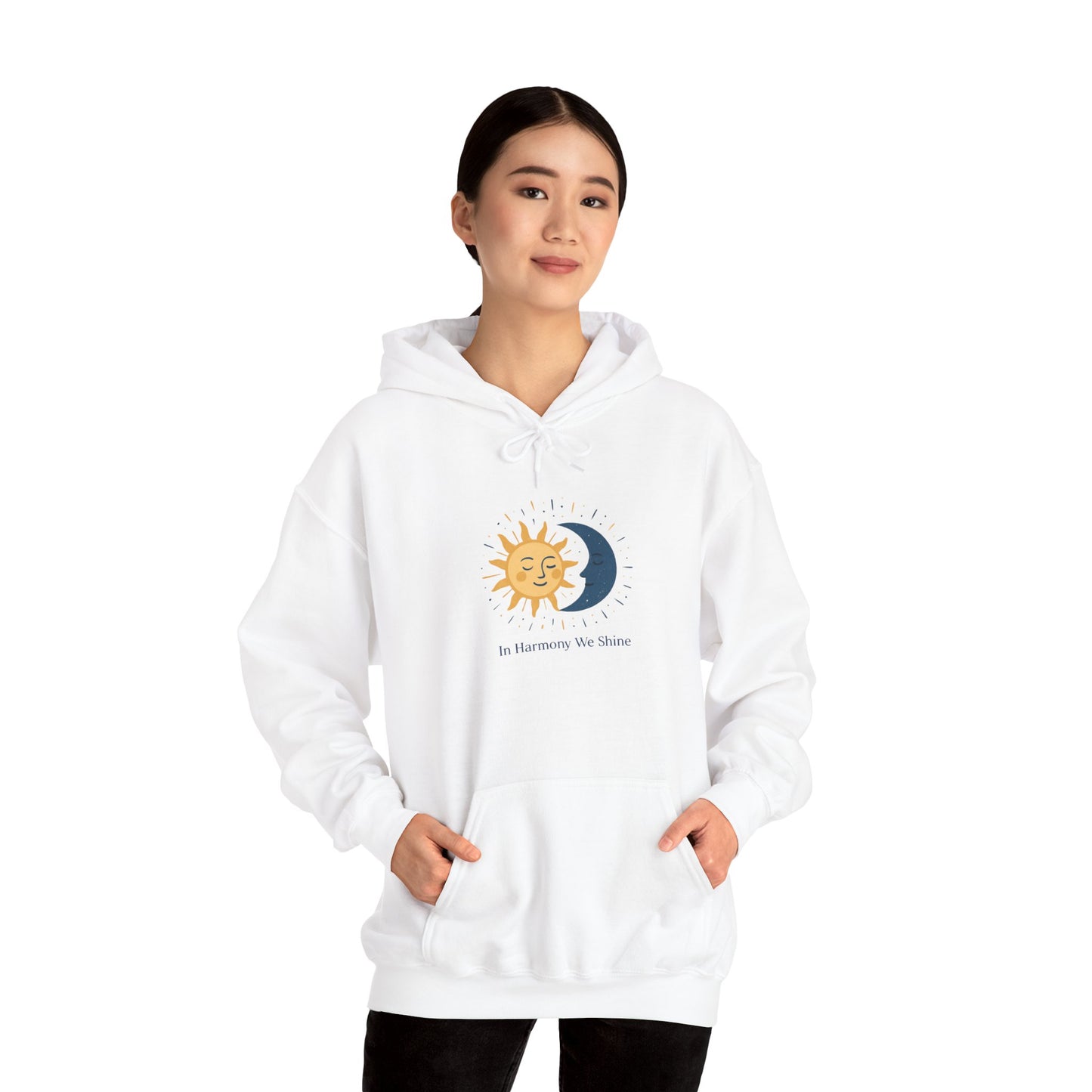 Sun and Moon Harmony Hoodie — "In Harmony We Thrive" Graphic Printify