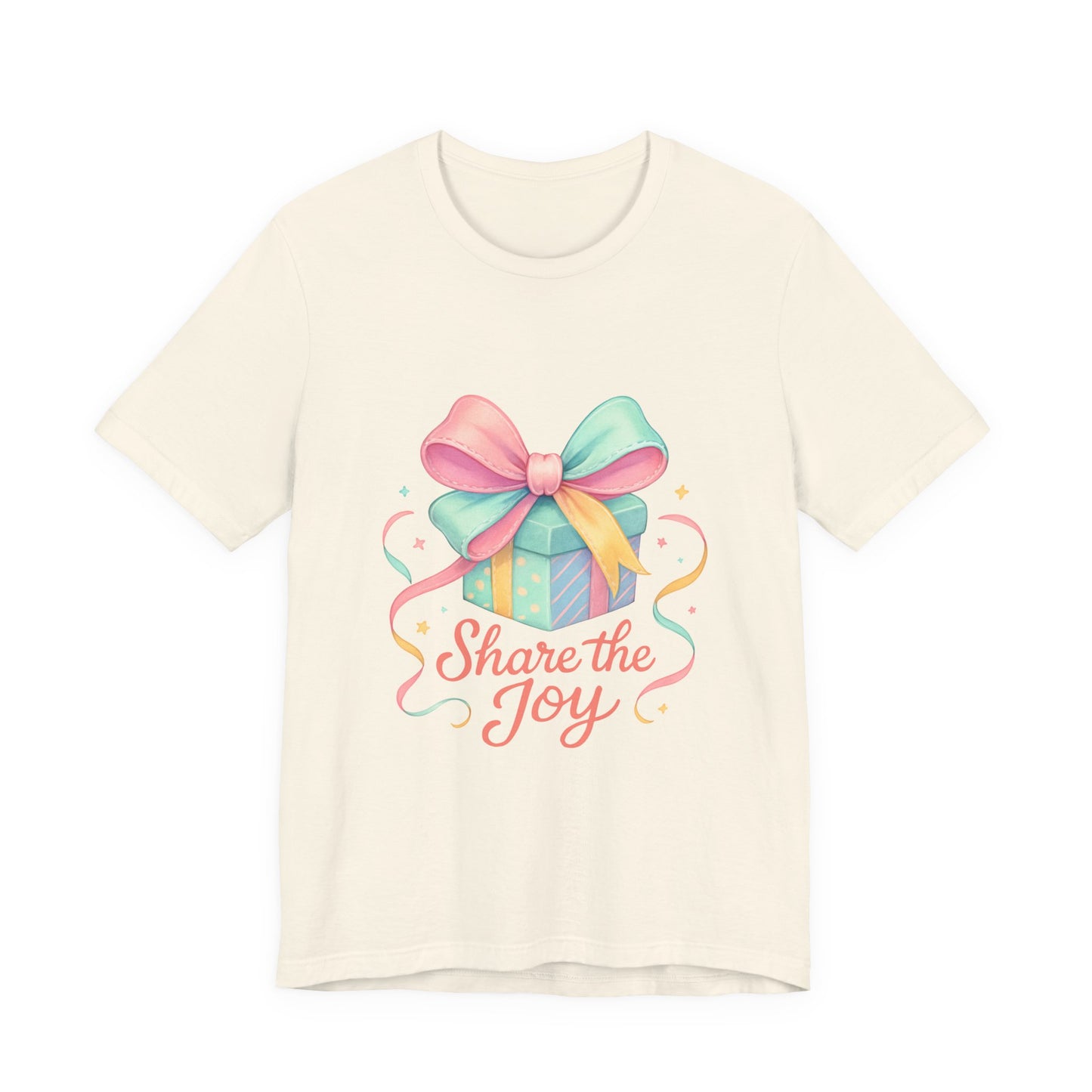 Share the Joy Gift Tee — Pastel Present Graphic T-Shirt Printify