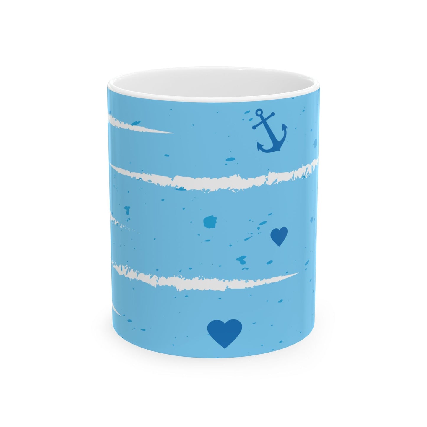 Nautical Blue Anchor & Hearts Ceramic Mug (11oz, 15oz) Printify