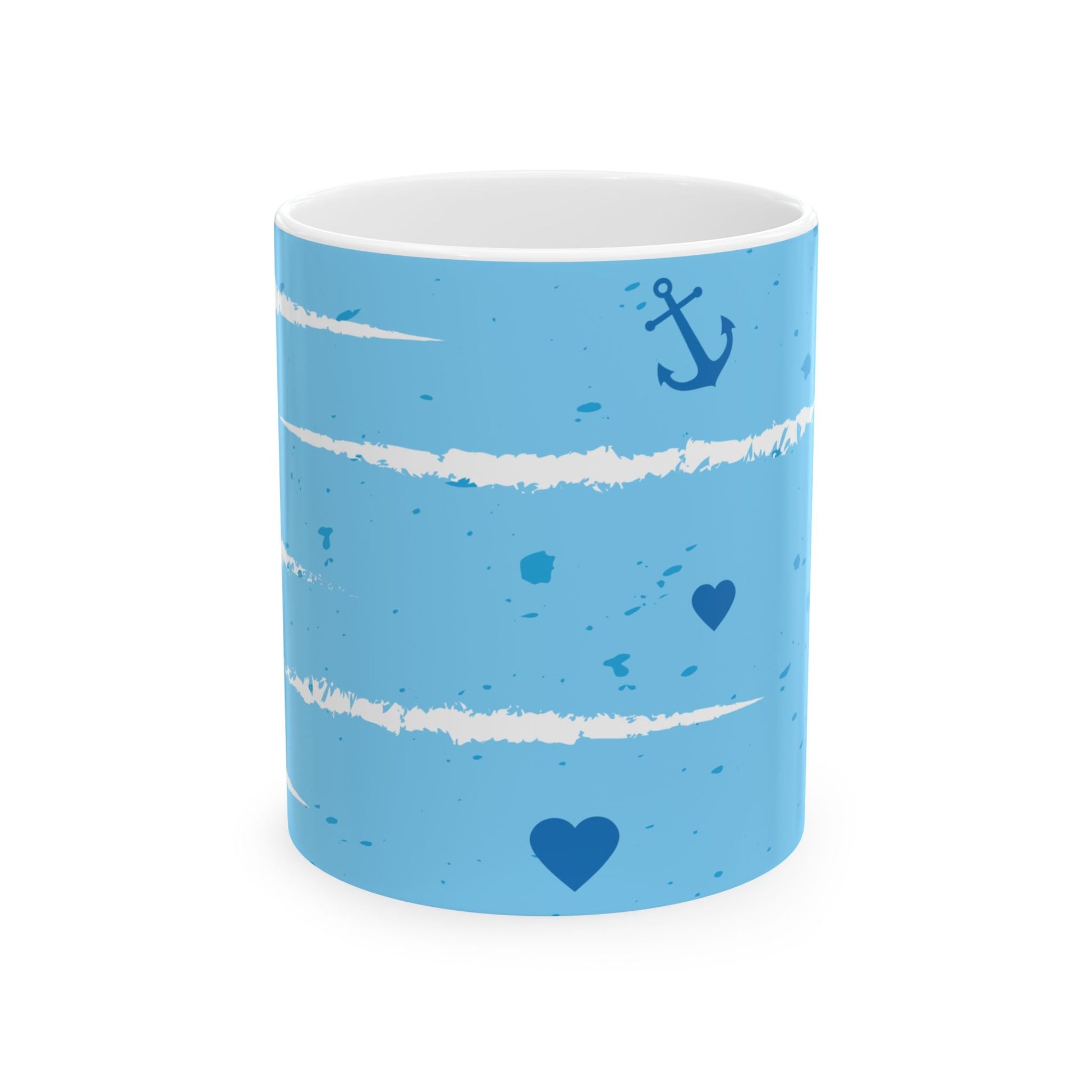 Nautical Blue Anchor & Hearts Ceramic Mug (11oz, 15oz) Printify