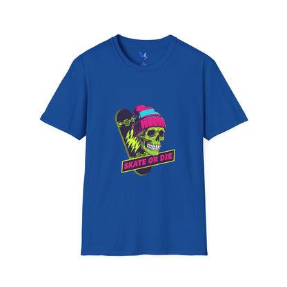 Skate or Die Skull T-Shirt — Neon Skateboard Graphic Tee Printify