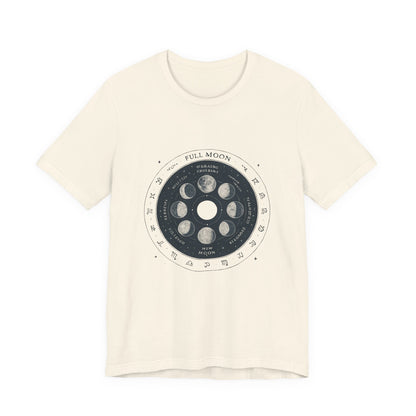 Moon Phases T-Shirt — Illustrated Lunar Cycle Tee (Full Moon, New Moon & Zodiac Icons) Printify