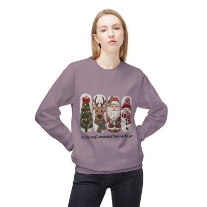 Christmas Crewneck Sweatshirt — Festive Tree Reindeer Santa Snowman Design Printify