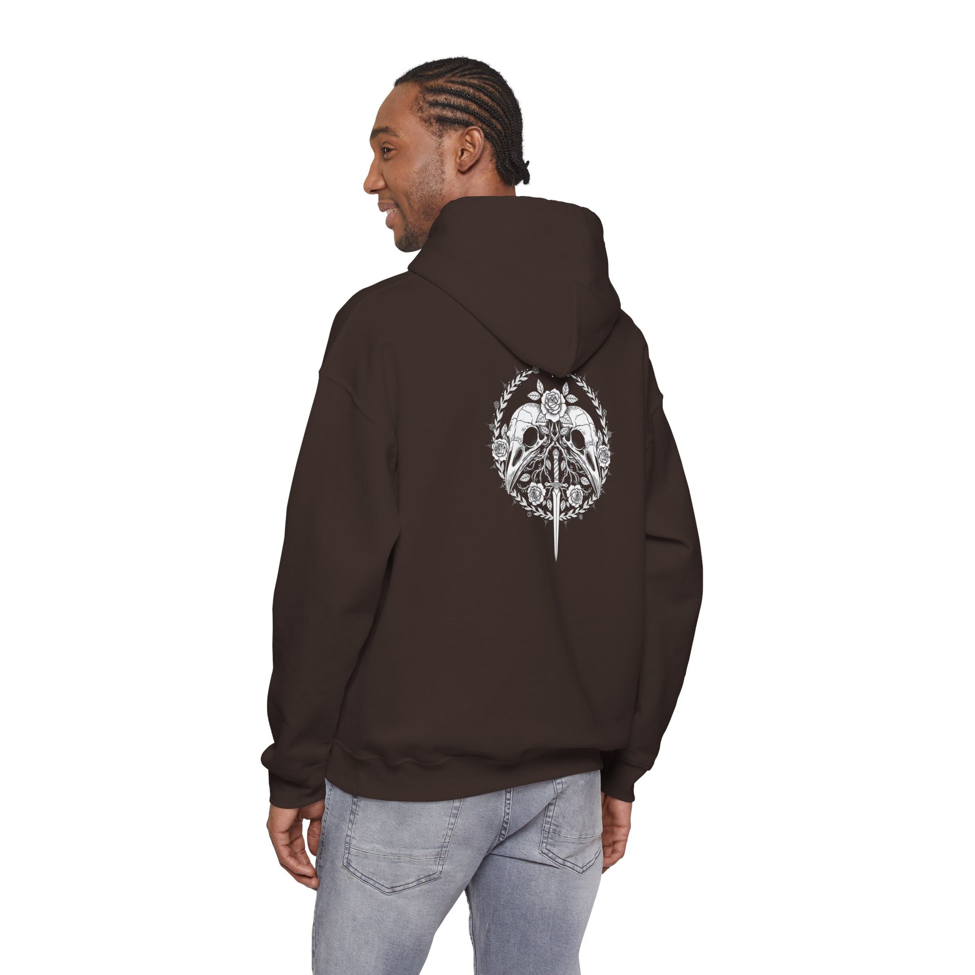 Sword Crest Hoodie — Gothic Floral Sword Graphic Printify
