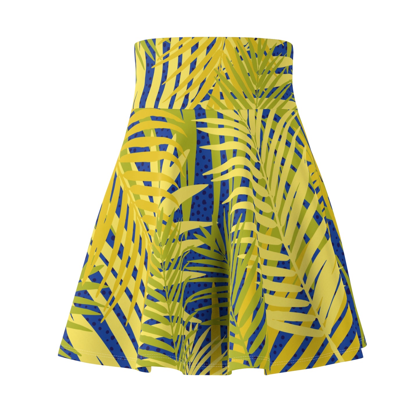 Tropical Palm Print Skater Skirt — Yellow & Navy AOP