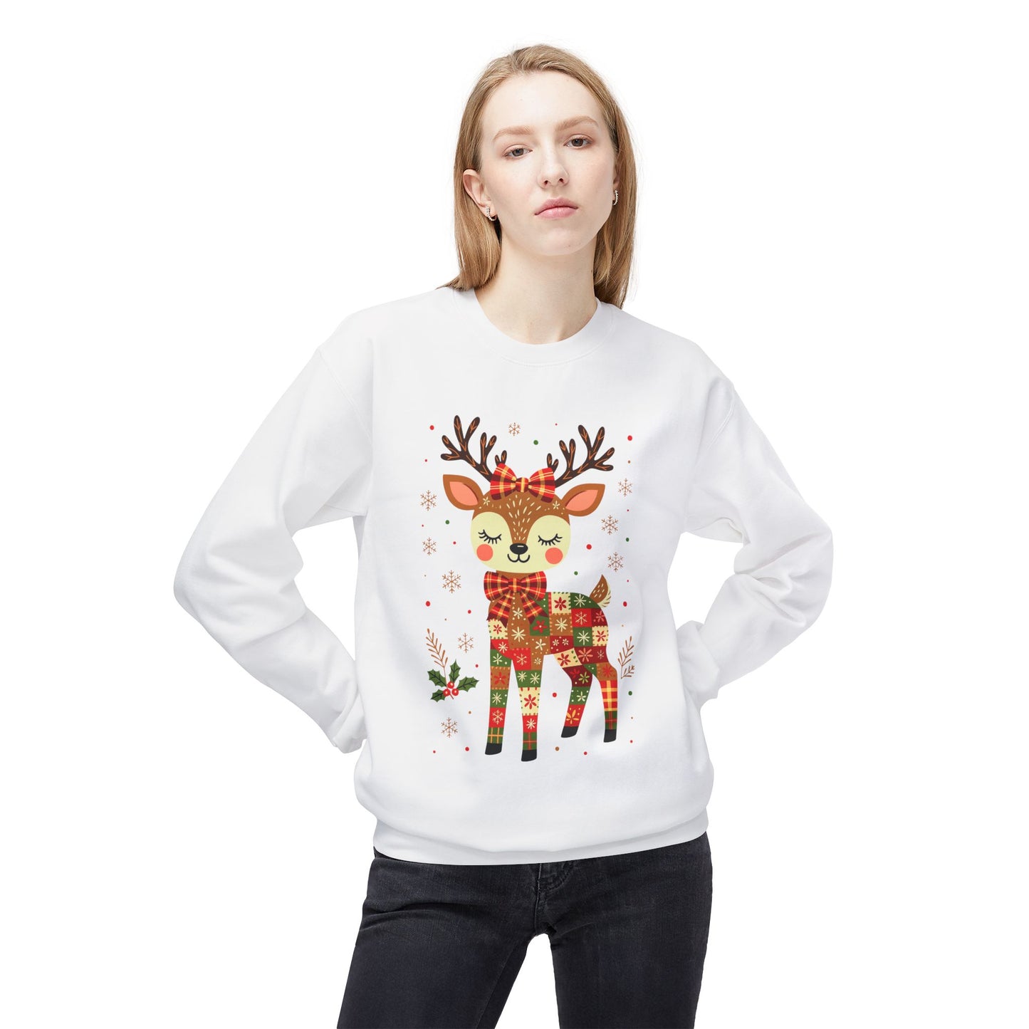Christmas Patchwork Reindeer Sweatshirt Printify