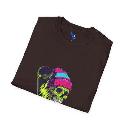 Skate or Die Skull T-Shirt — Neon Skateboard Graphic Tee Printify