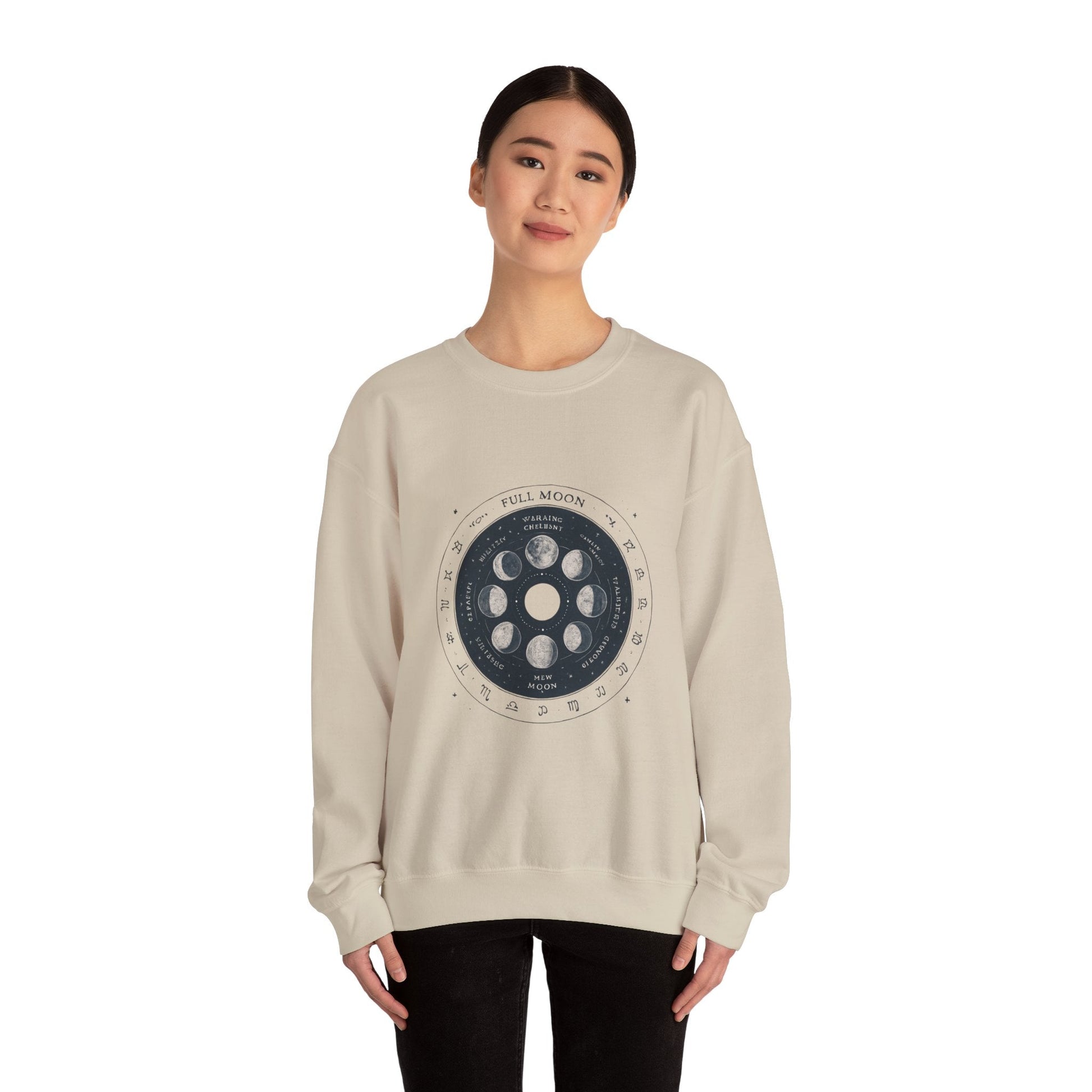 Moon Phase Crewneck Sweatshirt — Full Moon Diagram Graphic Printify