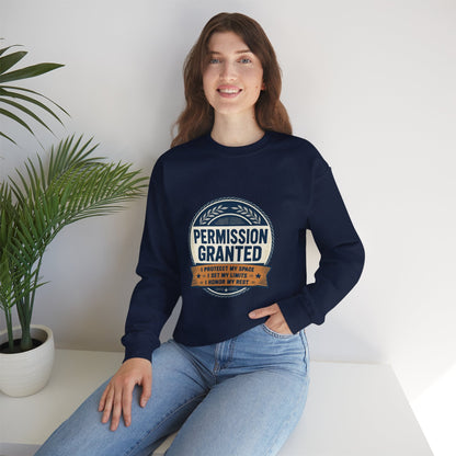 Permission Granted Sweatshirt – Inspirational Self-Care Crewneck Printify