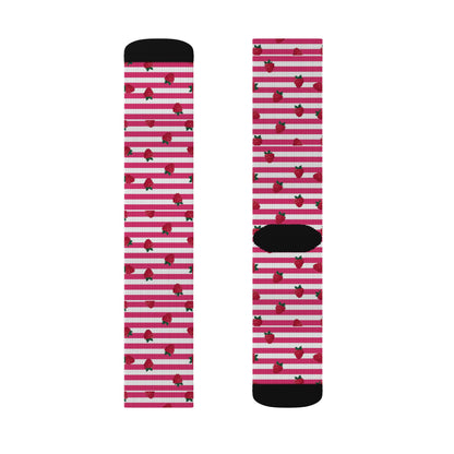 Heart Stripe Socks — Pink Valentine Sublimation Crew Socks Printify