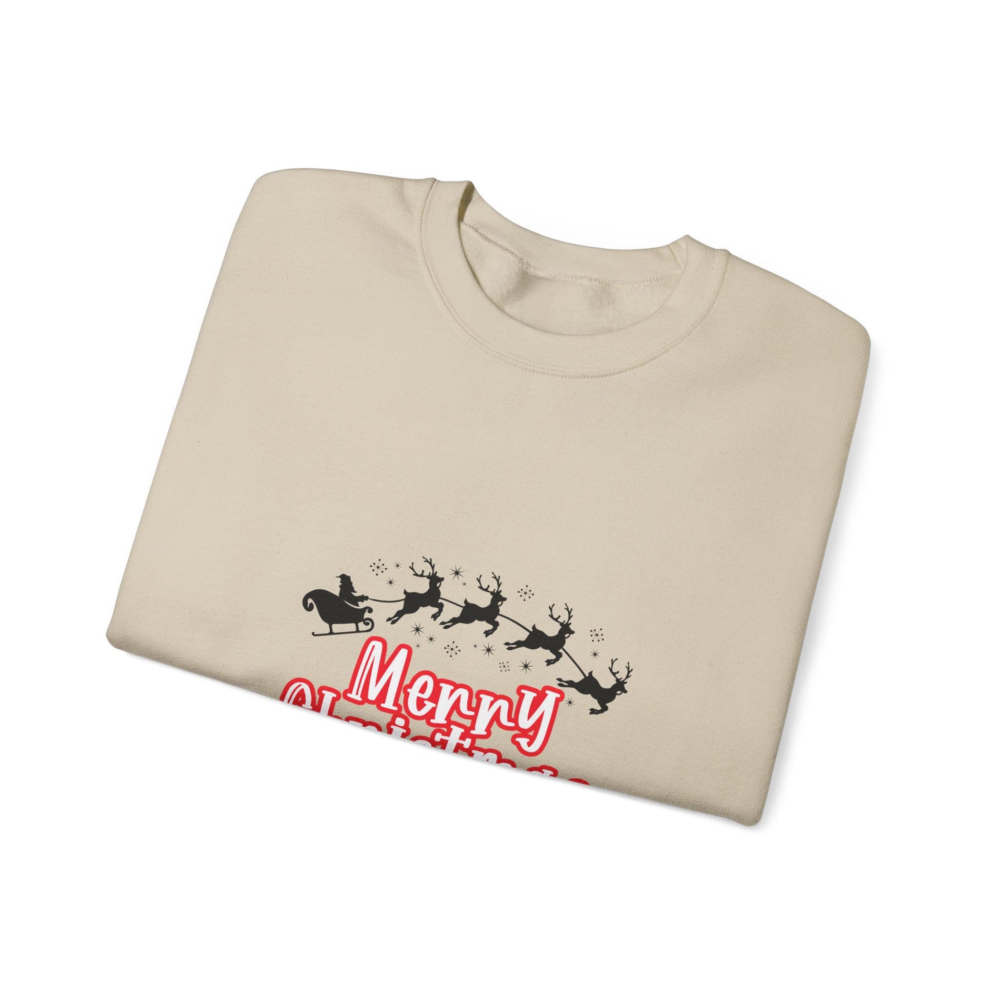 Christmas Crewneck Sweatshirt - 'Merry Christmas' Santa Sleigh Holiday Sweatshirt Printify
