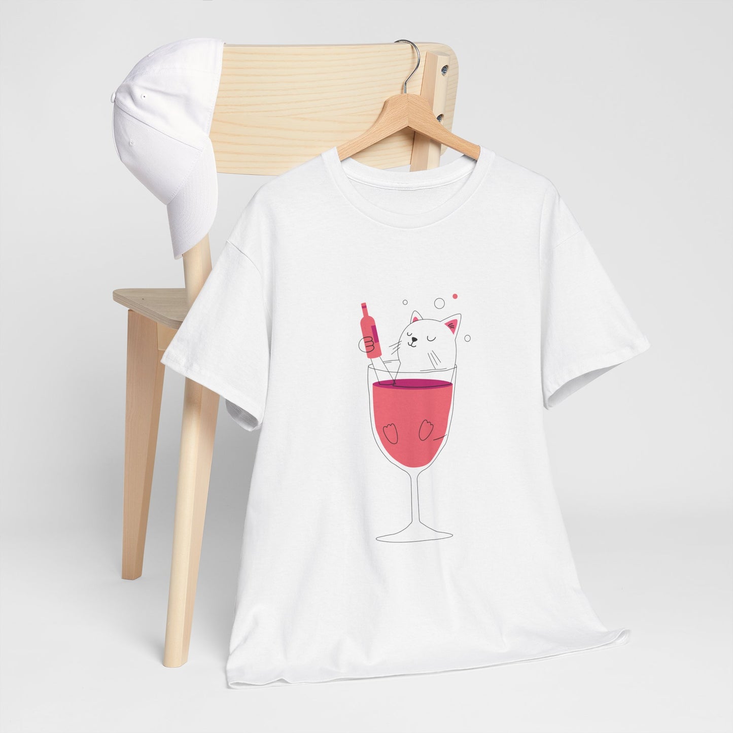 Wine Glass Cat T-Shirt — Cute Cat in a Wine Glass Graphic Tee Printify