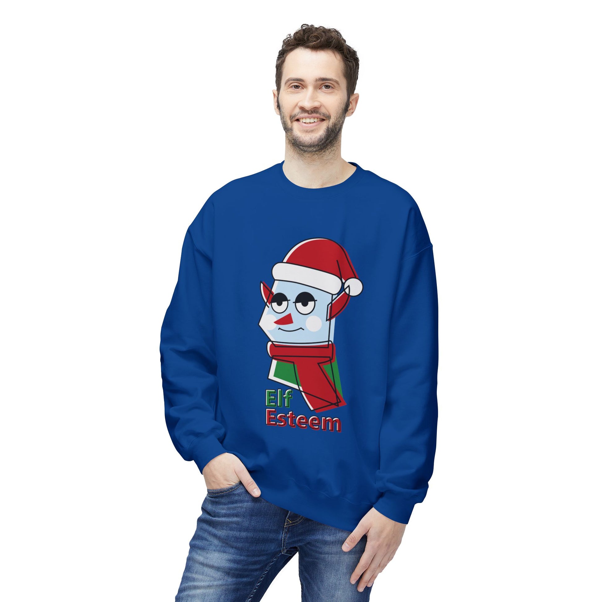 Elf Esteem Crewneck Sweatshirt — Funny Retro Holiday Christmas Sweater Printify