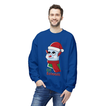 Elf Esteem Crewneck Sweatshirt — Funny Retro Holiday Christmas Sweater Printify