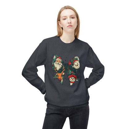 Christmas Bow Sweatshirt — Vintage Santa & Snowman Holiday Crewneck Printify