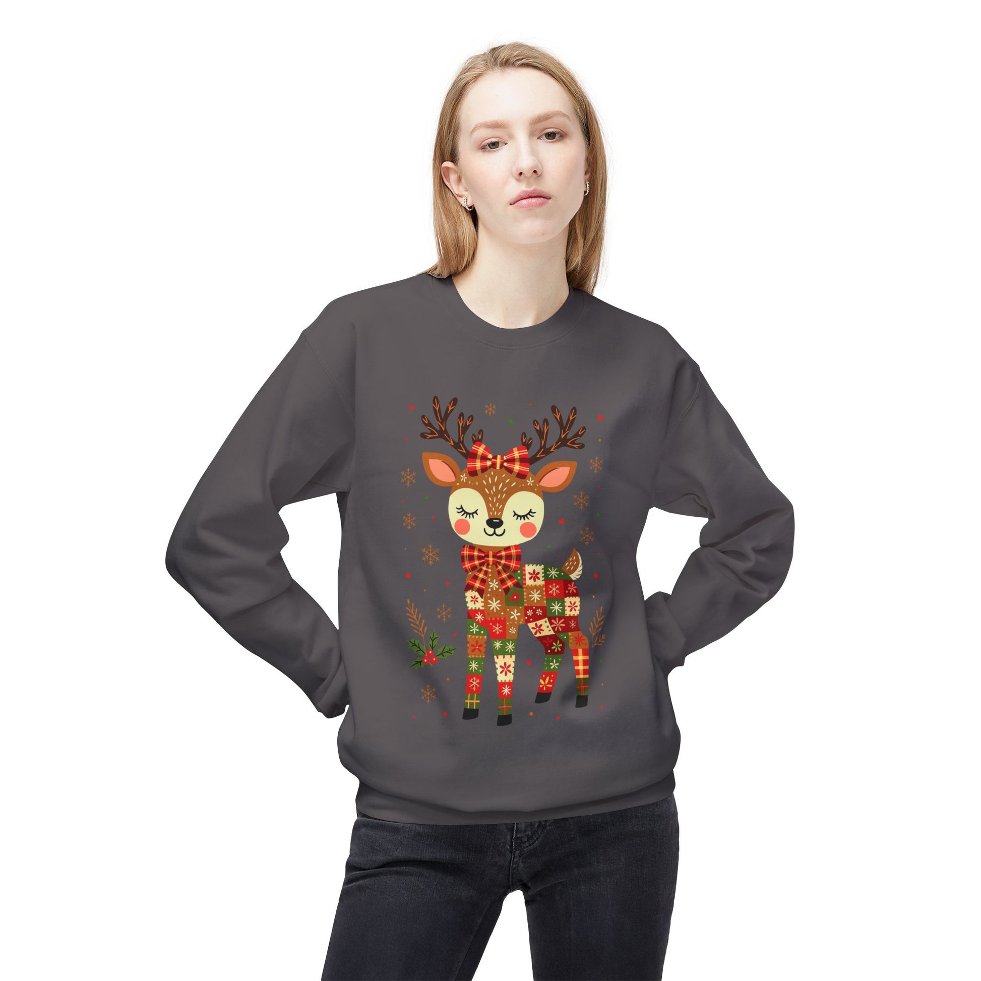 Christmas Patchwork Reindeer Sweatshirt Printify