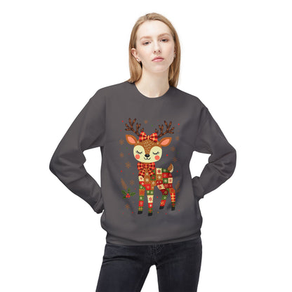 Christmas Patchwork Reindeer Sweatshirt Printify