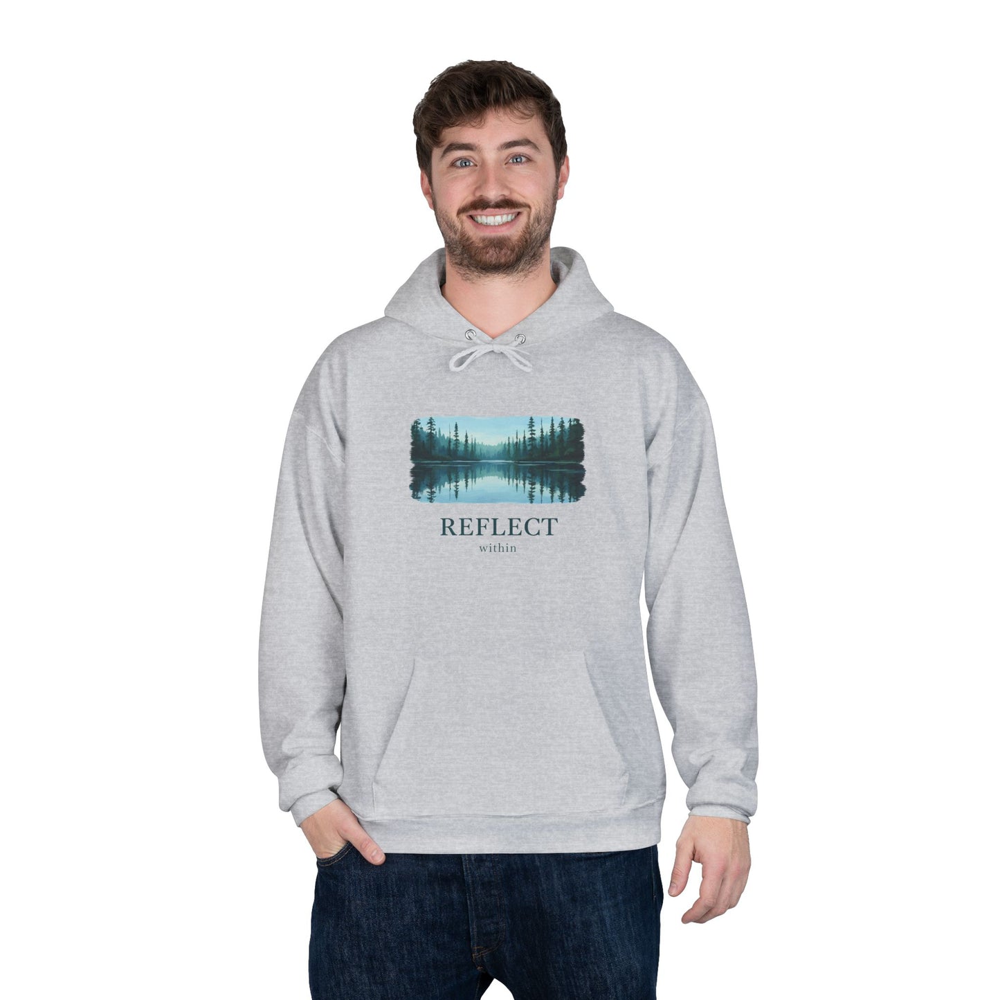 Reflect Lake Hoodie — Tranquil Forest Landscape Pullover Printify