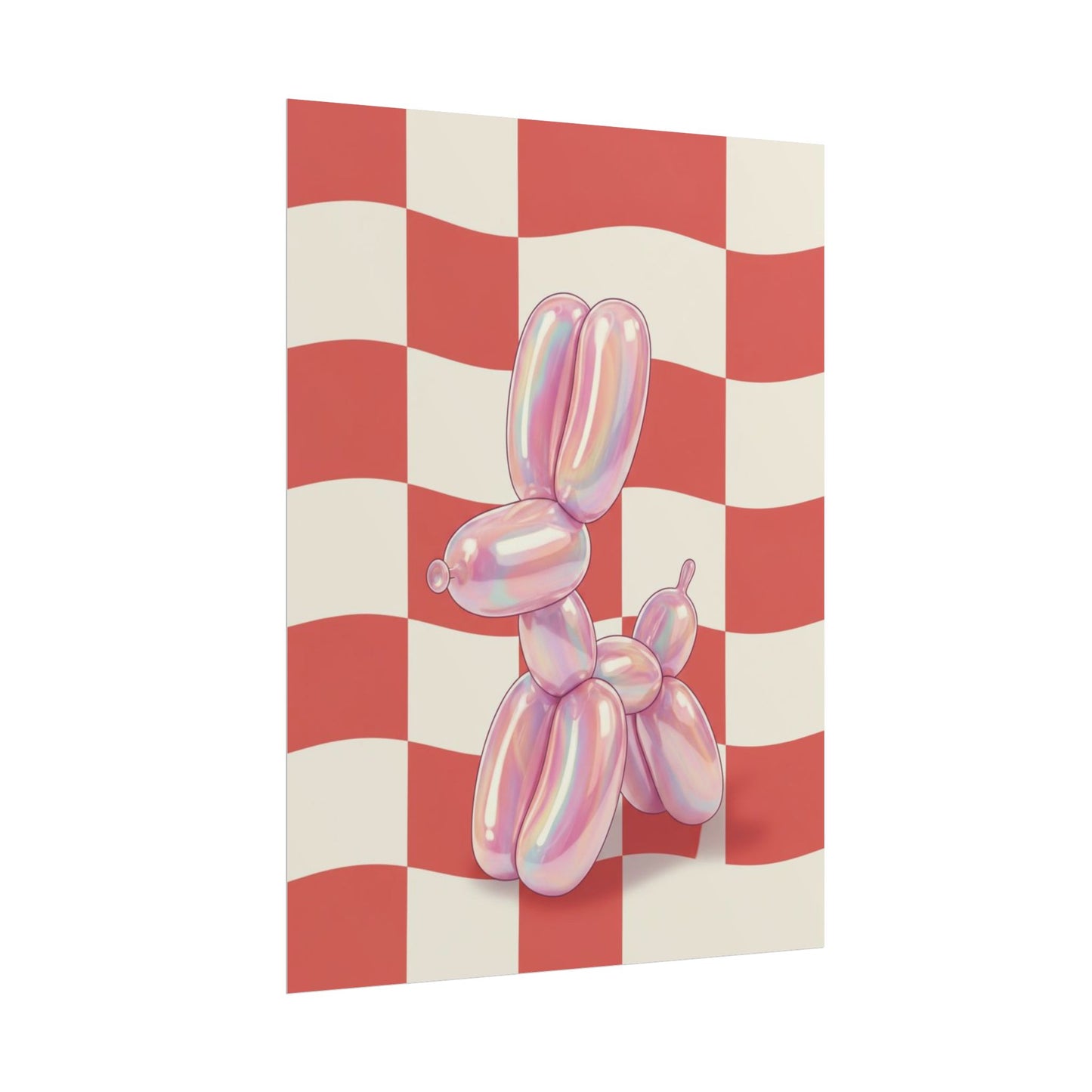Iridescent Balloon Dog Poster — Retro Checkerboard Wall Art Printify
